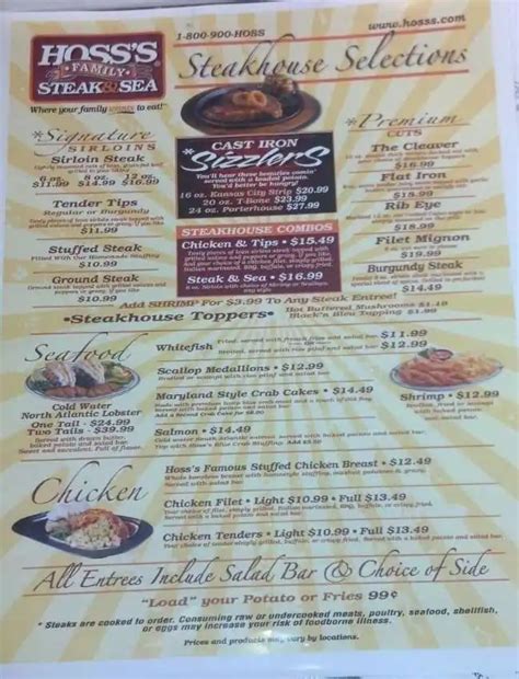 hoss's menu|hoss steak and seafood menu.